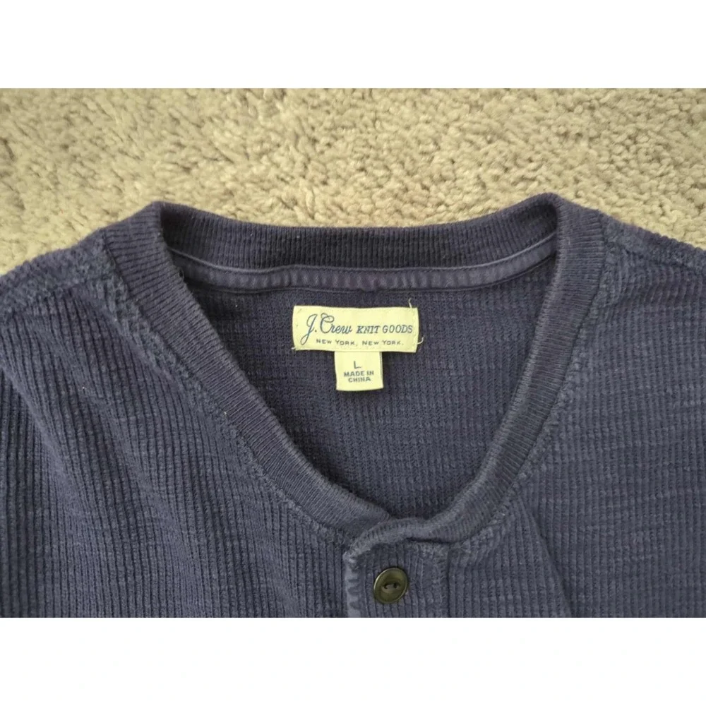 J Crew Sweater Mens Large‎ Blue Pullover Henley Long Sleeve Broken-in Slim Knit